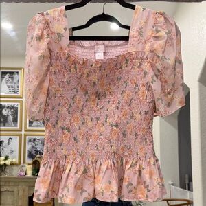 Rachel Parcell Floral Smocked Blouse in Pink and Orange